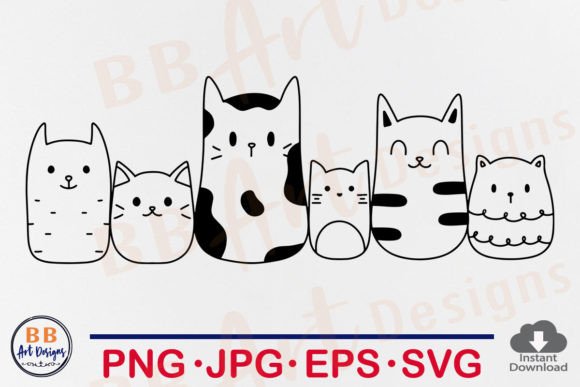 Cat SVG, Funny Cute Doodle Cats Line Art