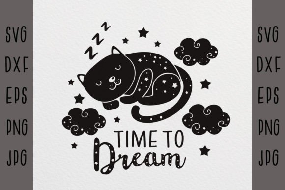 Sweet Dreams Svg, Cat Svg, Cloud Svg